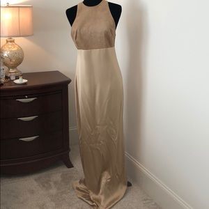 Ralph Lauren collection tan silk and suede gown